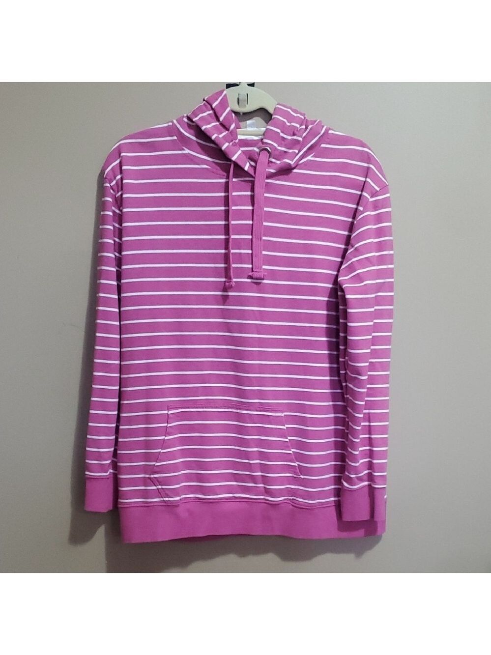 Pink and White Striped Hoodie Size Large
